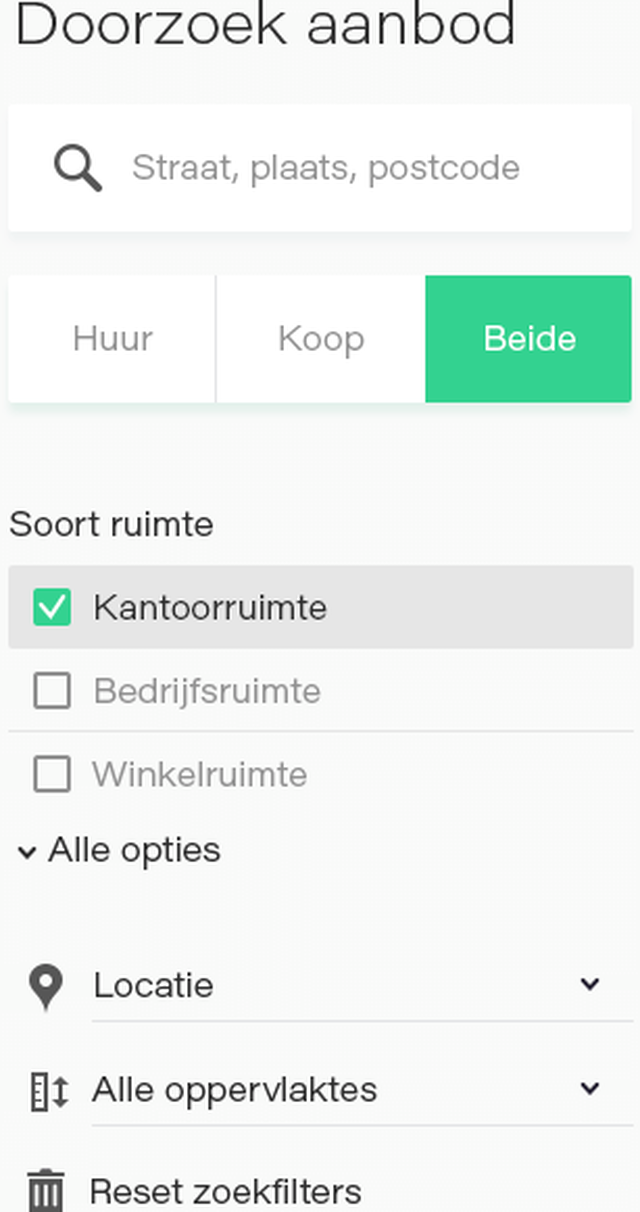 Q Bedrijfslocaties Aanbod zoekfilters