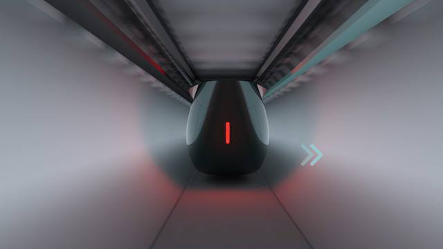 Hardt Hyperloop 3D visualisatie en animatie 03 op snelheid in tunnel